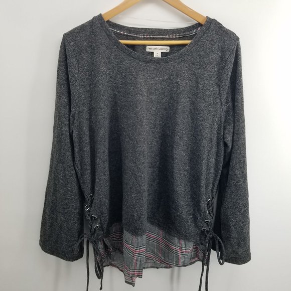 New York Laundry soft, pullover long sleeve layered look shirt, 1X - Picture 1 of 4